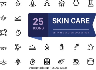 Skin care line icons set. Moisture cream, acid, anti wrinkle serum, creamed, collagen. Pixel perfect, minimalistic web and UI icon. Outline icon collections.