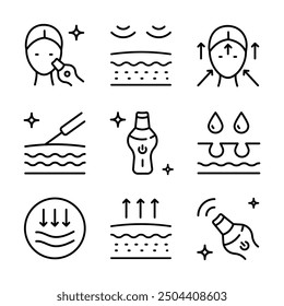 Skin Care line icons set. Facial Skin Cleaner outline icons set. Device peeling simple signs for skincare products property.