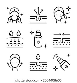 Skin Care line icons set. Facial Skin Cleaner outline icons set. Device peeling simple signs for skincare products property.