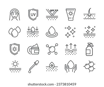 Skin care line icons. For website marketing design, logo, app, template, ui, etc. Vector illustration.