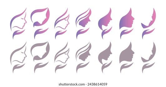 Skin Care Logo Vector Icon Symbol Template. Female Vector Logo. Women Vector Silhouette Logo Template. Beauty Care Logo Vector Template