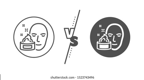 Skin care lotion sign. Versus concept. Face cream line icon. Cosmetics symbol. Line vs classic face cream icon. Vector