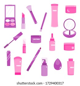 Skin care and makeup set vector flat illustration