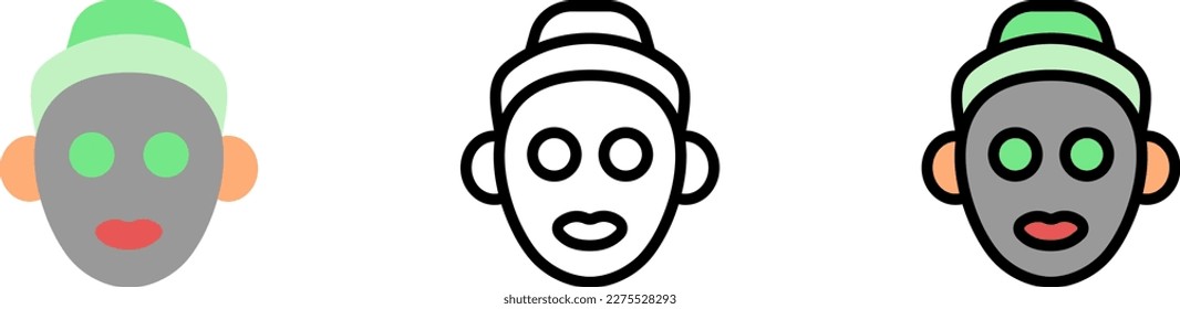 Skin care mask woman vector icon in different styles. Line, color, filled outline