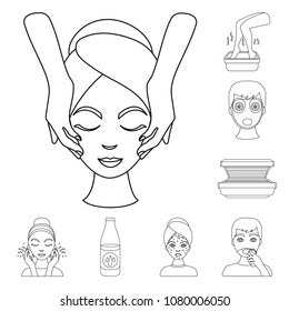 Skin care outline icons in set collection for design. Face and body vector symbol stock web illustration.