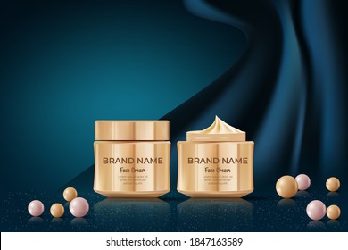 skin care product banner ads on silk fabric background.