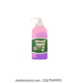 Skin care product in bottle with pump, cartoon flat vector illustration isolated on white background. Self care concept. Beauty product bottle - hand cream, soap or body lotion.