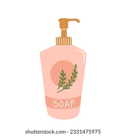 Skin care product illustration, liquid soap. Flat cosmetic objects in tube isolated on white background