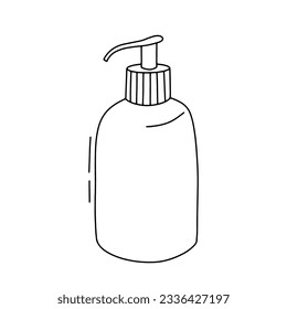 Skin care product illustration, liquid soap. Cosmetic objects in tube isolated on white background. Outline doodle icon
