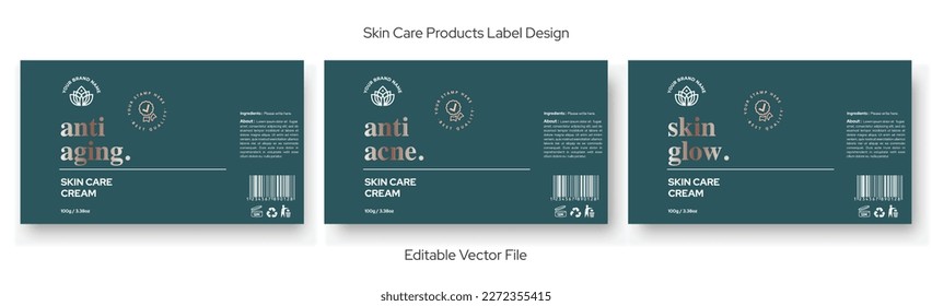 Skin care product label design anti aging anti acne bright skin healthy skin glowing skin cream label design, cosmetic labels vector collection templates. Premium skincare labels Illustration.