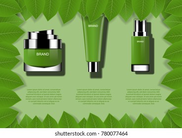 Skin care products with template and leaves frame