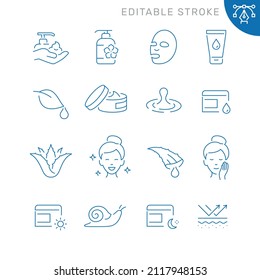 Skin care related icons. Editable stroke. Thin vector icon set