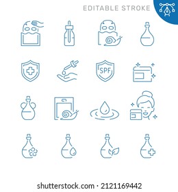 Skin care related icons. Editable stroke. Thin vector icon set