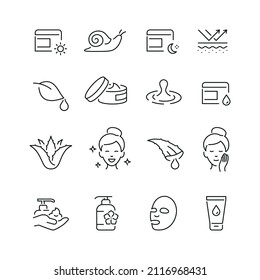 Skin care related icons: thin vector icon set, black and white kit