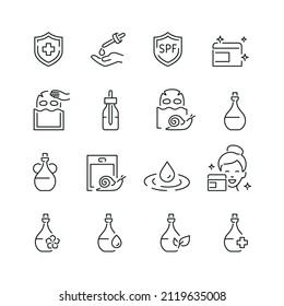 Skin care related icons: thin vector icon set, black and white kit