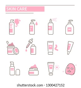 Skin care routine icons set in line style. Line style vector illustration isolated on white background.
