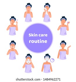 Skin Care Routine Illustration Set Girl Stock Vector (Royalty Free ...