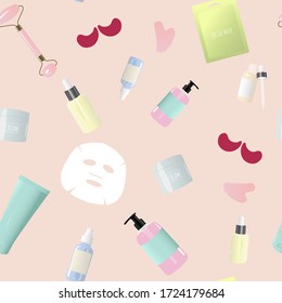 skin care routine objects seamless pattern
