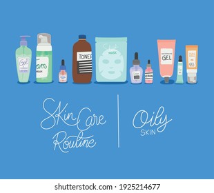 Skin Care Rutine And Oily Skin Lettering Vector Illustration Design