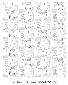 
Skin care seamless vector pattern. Beauty products single line vector illustration

