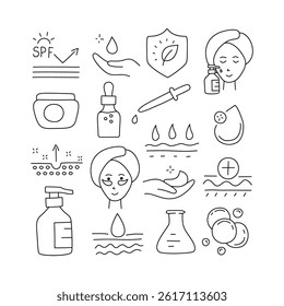 Skin care. Set of doodle icons isolated on white background
