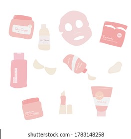 Skin care set. Hand drawn flat illustration.