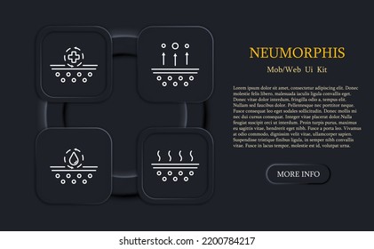 Skin care set icon. Cross, circular arrows, evaporation, hydration, moisturize, dry, Korean cosmetics, treat, acne, sebum, dermatology. Cosmetology concept. Neomorphism style. Vector line icon