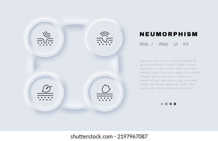 Skin care set icon. Dermatology, ultrasonic cleaning, shrink pores, cure, heal, laser resurfacing, eco, leaf, shield, spf, sunscreen. Cosmetology concept. Neomorphism. Vector line icon for Business .