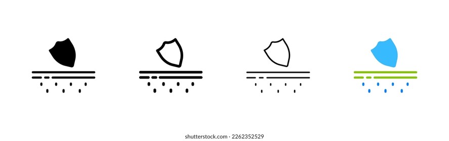 Skin care set icon. Dermatology, collagen, hydration, moisturizing, korean cosmetics, protection, ultrasonic cleaning, water drops. Cosmetology concept. Vector icon in line, black and colorful style