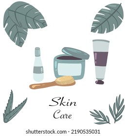 Skin care set with leaves scrub cream and oil