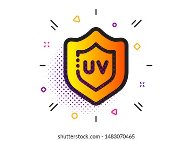 Skin care sign. Halftone circles pattern. Uv protection cream icon. Cosmetic lotion symbol. Classic flat uv protection icon. Vector