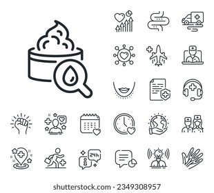 Skin care sign. Online doctor, patient and medicine outline icons. Moisturizing face cream line icon. Cosmetic lotion symbol. Moisturizing cream line sign. Vector