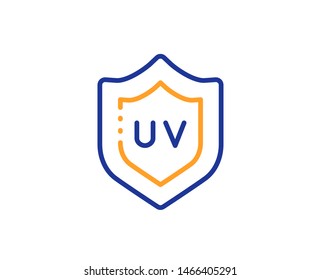 Skin care sign. Uv protection cream line icon. Cosmetic lotion symbol. Colorful outline concept. Blue and orange thin line uv protection icon. Vector