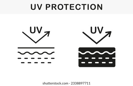 Skin Care, SPF Cream for Skin. Reflect Sun Ultraviolet Rays Pictogram. Protection Skin from UV Rays Line and Silhouette Icon Set. Block Solar Light Symbol Collection. Isolated Vector Illustration.
