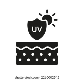 Skin Care and SPF Cream for Skin from Ultraviolet Radiation. Block Solar Light Glyph Icon. Sun Shield and Protection Skin of UV Rays Silhouette Icon. Isolated Vector Illustration.