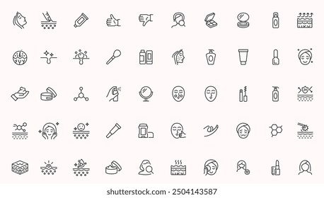 Skin care stroke outline icons set skin care and makeup isolated on white background flat vector illustration 