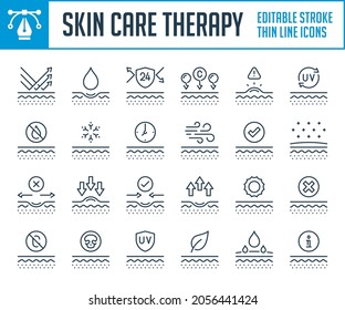 Skin care therapy thin line icons. Skin beauty, Cosmetics and Skin cream outline icon set. Editable stroke icons.
