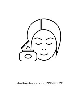 Skin care vector line icon, cosmetic cream, woman's face 