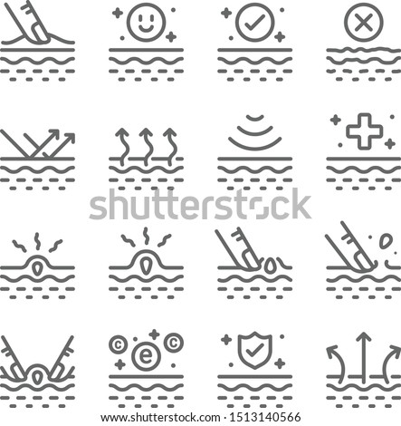 Skin Care Vector Line Icon Set. Contains such Icons as Moisturizing, Acne, Dermatology, Vitamin, Skin care and more. Expanded Stroke
