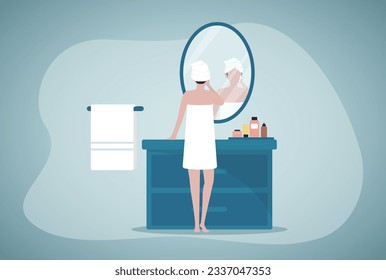 Skin care for woman after taking a shower