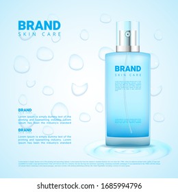 Skin cleansing cosmetics ads with drop water background