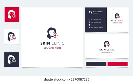 Skin clinic logo design with editable slogan. Branding book and business card template.