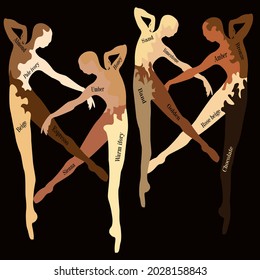 
skin color illustration with male and female ballet dancers object