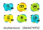 Skin condition, Banking and Swimming pool icons simple set. Speech bubble with quotes. Trophy, Mattress and Certified refrigerator signs. Search magnifier, Money payment, Basin. Vector