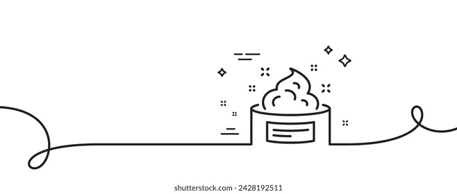 Skin cream line icon. Continuous one line with curl. Face care sign. Gel or Lotion symbol. Skin cream single outline ribbon. Loop curve pattern. Vector