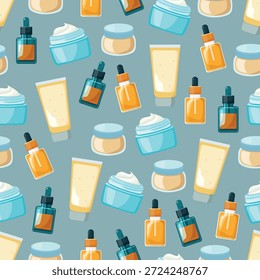 Skin cream seamless pattern. Flat vector clipart, illustration with isolated background.ound.