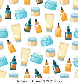 Skin cream seamless pattern. Flat vector clipart, illustration with isolated background.ound.