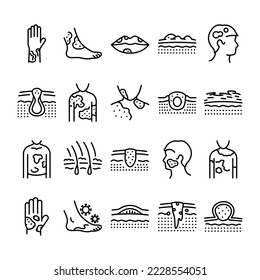 Skin diseases line icons set. Dermatology problems