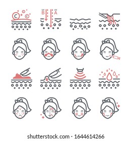 Skin face dermatologist icons set