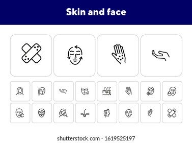 Skin and face line icon set. Allergic rash, face lifting, cream. Skin care concept. Can be used for topics like cosmetology, beauty salon, clinic
